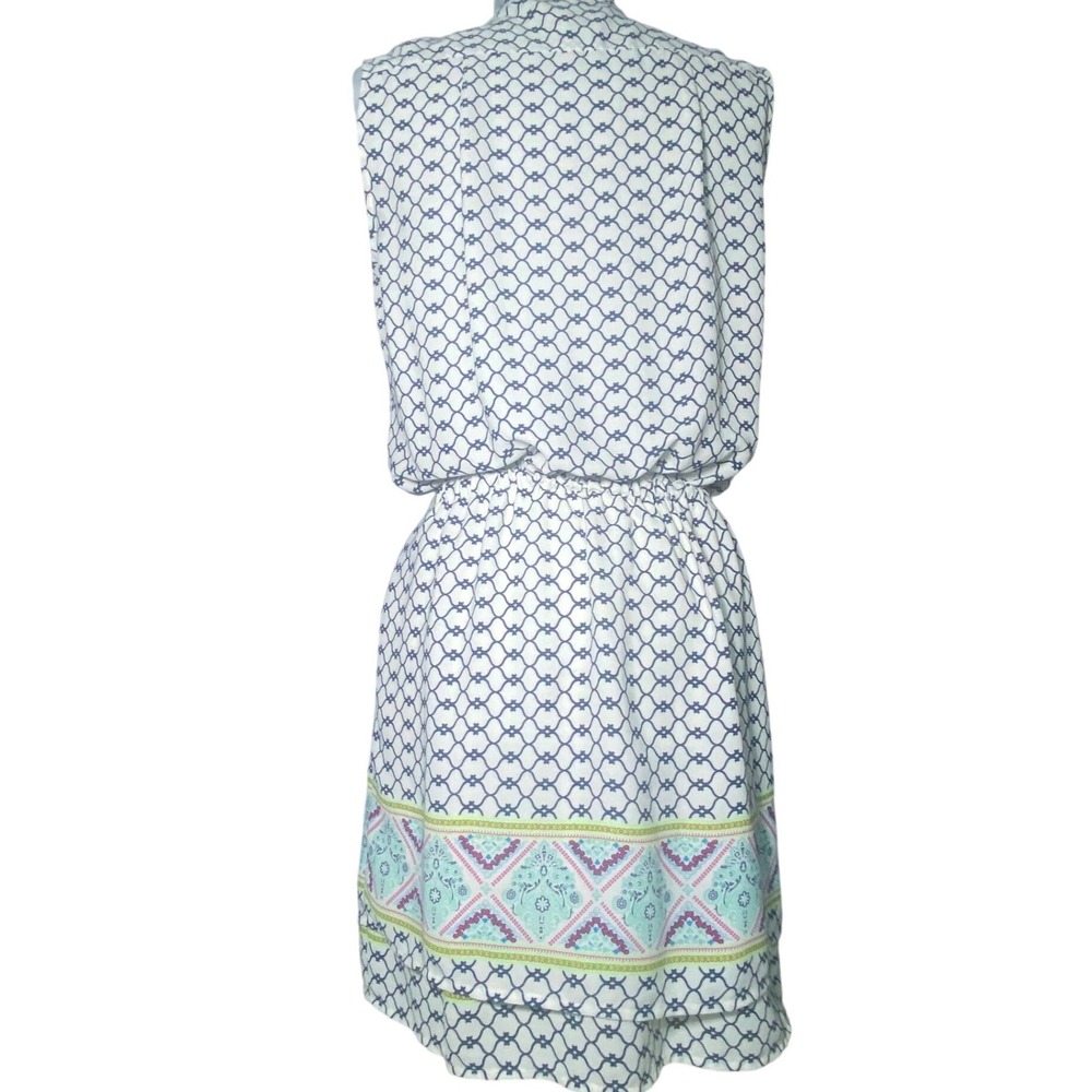 Collective Concepts Womens Navy White Geometric Boho Tassel Mini Dress - Picture 2 of 8